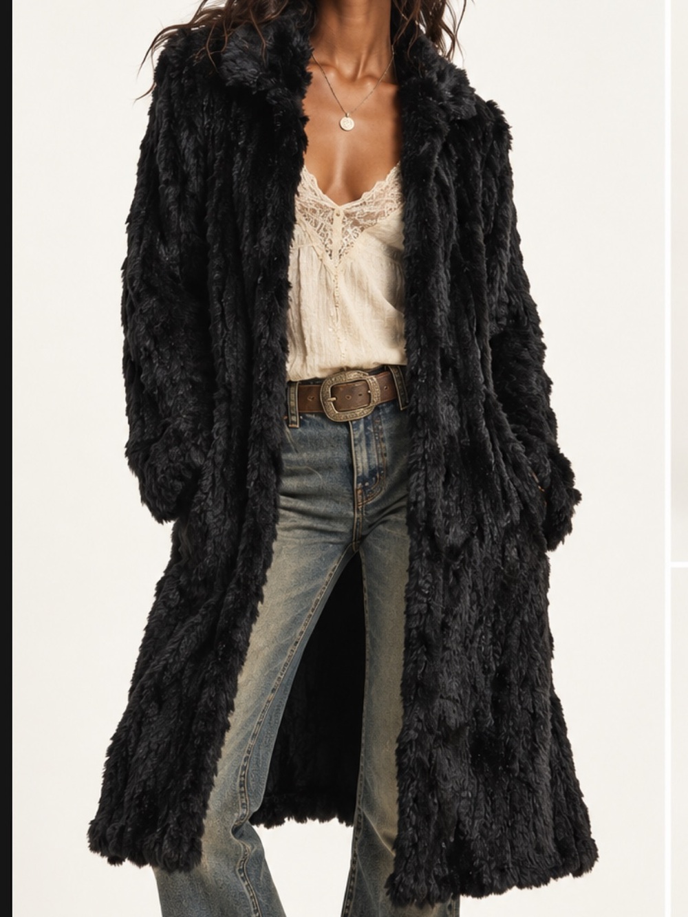 Max Studio Genuine Rabbit Fur Long Cardigan Black Small